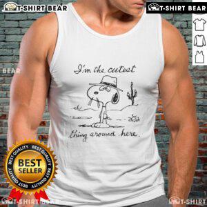 Adorable Snoopy tank top saying 'I'm the cutest thing around here' perfect for casual summer outfits.