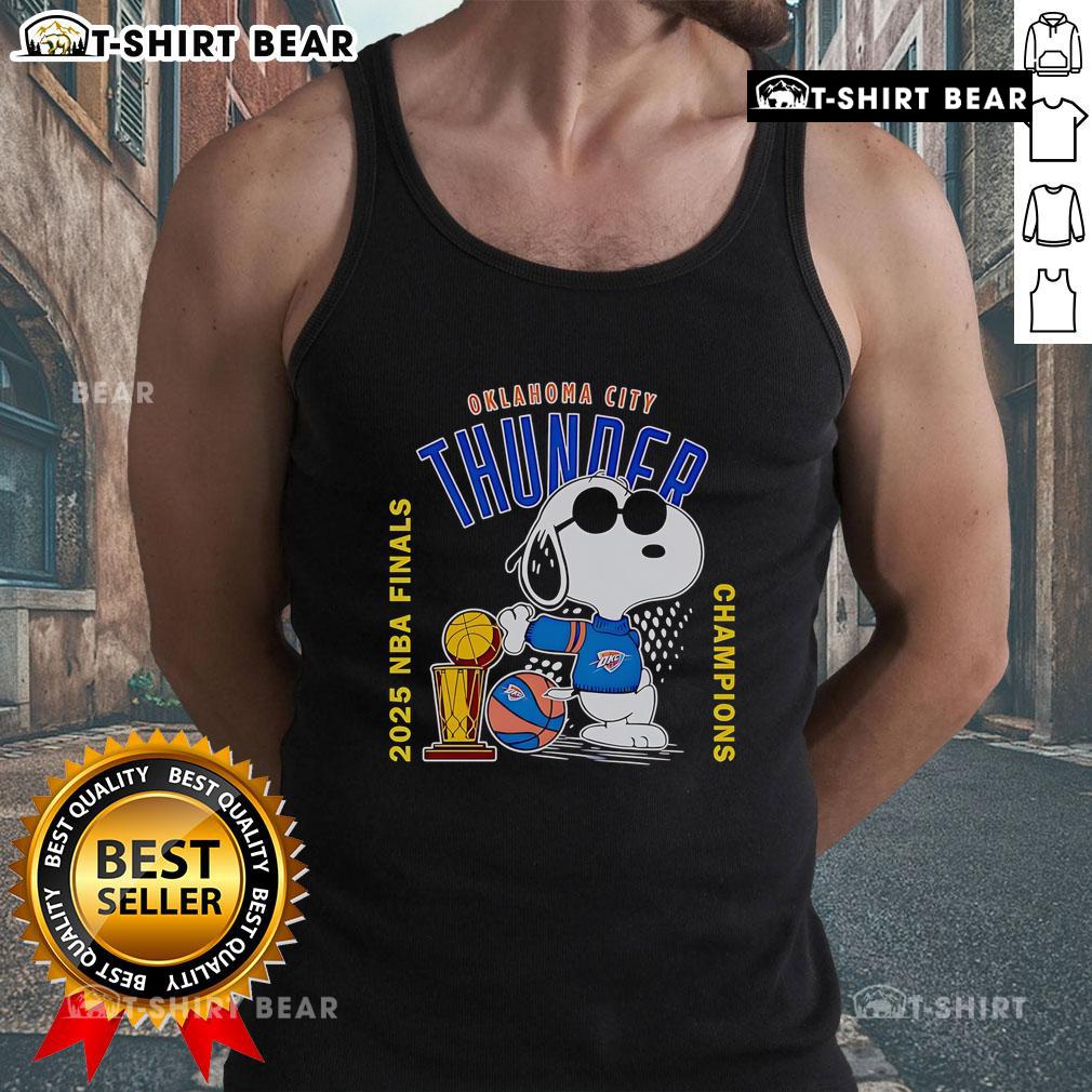 Top Snoopy Oklahoma City Thunder 2025 NBA Finals Champions tank top featuring vibrant team colors and playful Snoopy design.