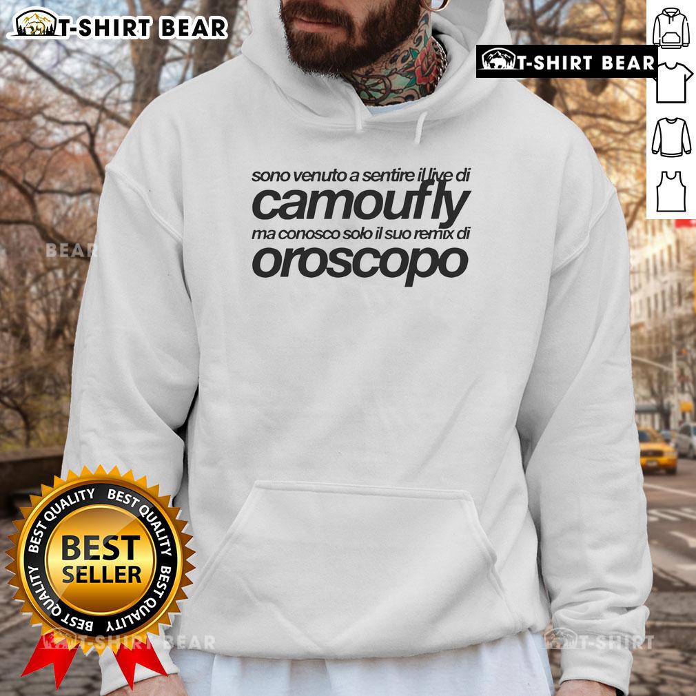 Camoufly performing live in a hoodie at Top Sono, featuring Oroscopo remix, vibrant crowd enjoying the show.