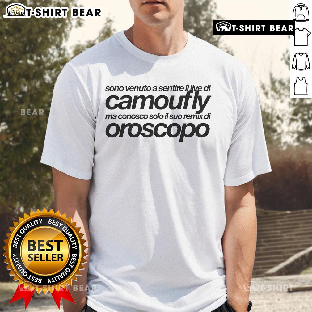 Camoufly live performance with fans wearing Oroscopo remix T-shirts at the concert event.