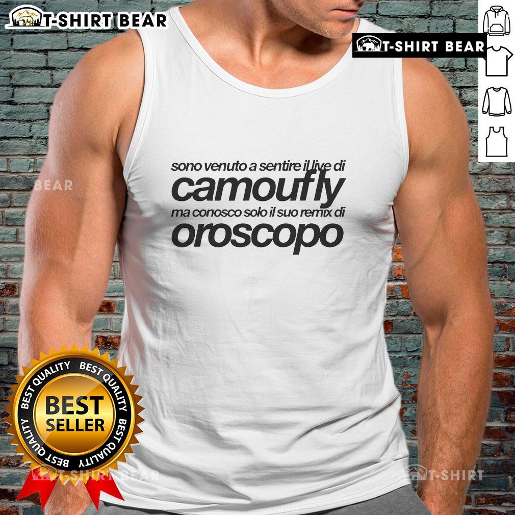 Camoufly performing live at Top Sono, showcasing his Oroscopo remix while wearing a stylish tank top.