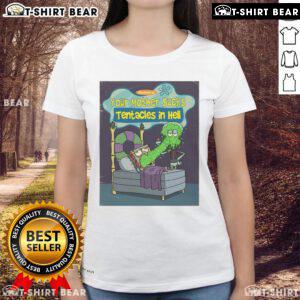 Top Spongebob Squarepants tee featuring 'Your Mother Sucks Tentacles in Hell' design for ladies, perfect for fans.