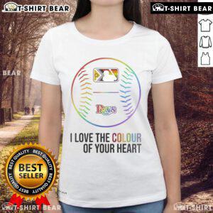 Top Tampa Bay Rays baseball I Love The Colour Of Your Heart Pride Month 2025 ladies tee in vibrant rainbow colors.