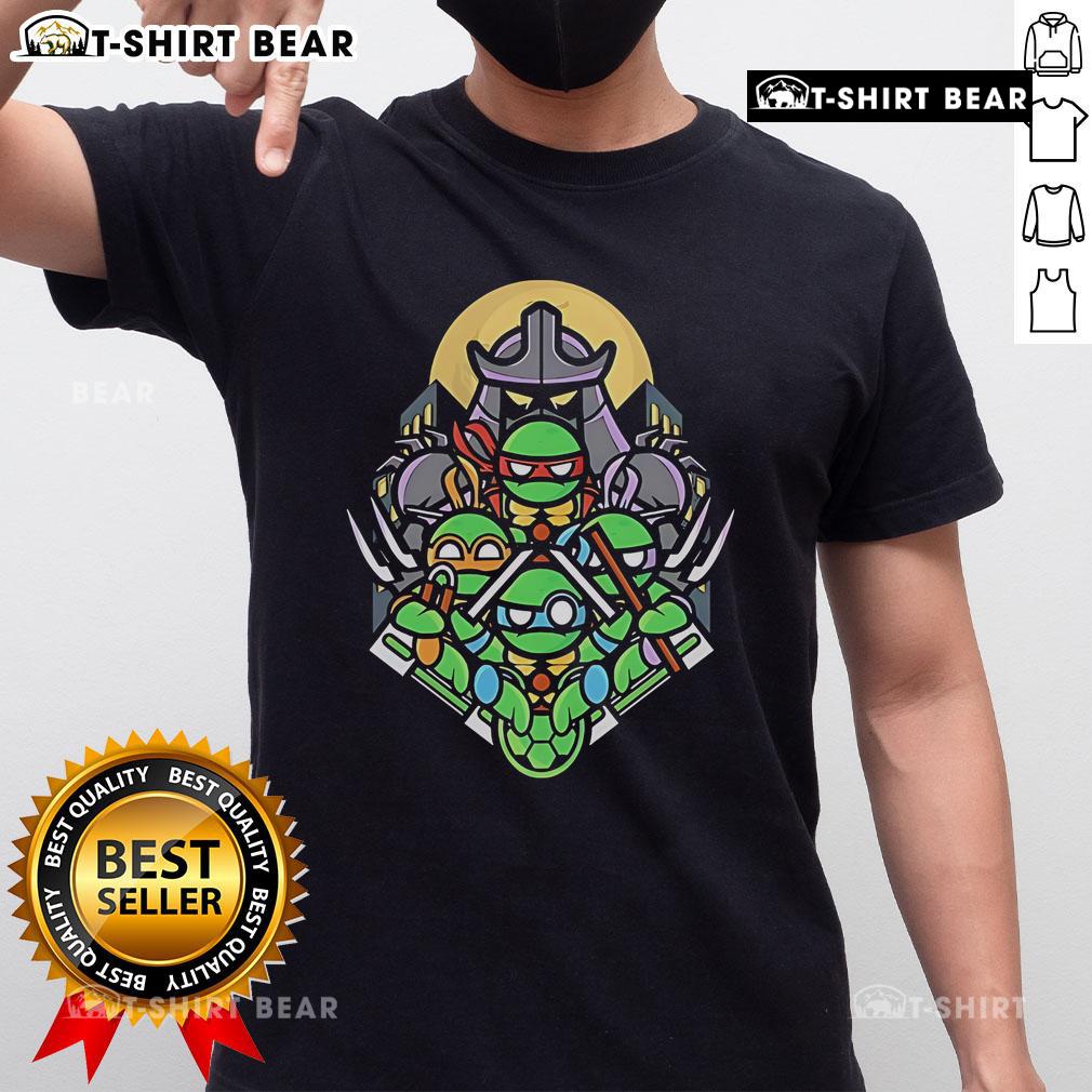 Chibi-style Top Teenage Mutant Ninja Turtles Go Ninja T-Shirt featuring iconic characters in vibrant colors.
