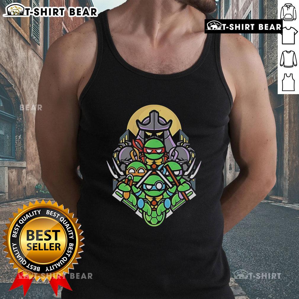 Chibi-style Teenage Mutant Ninja Turtles go ninja tank top featuring vibrant colors and playful design for fans.