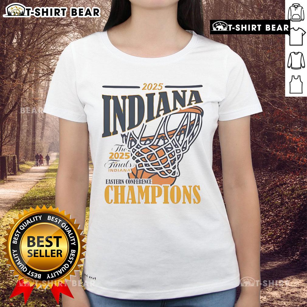 Alt Text: Top Indiana Pacers 2025 Eastern Conference Champs ladies tee showcasing team pride and style for female fans.