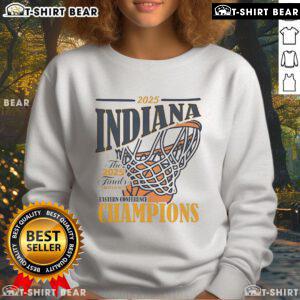 Alt Text: Cozy sweatshirt featuring the Indiana Pacers logo, celebrating their 2025 Eastern Conference Champs title.