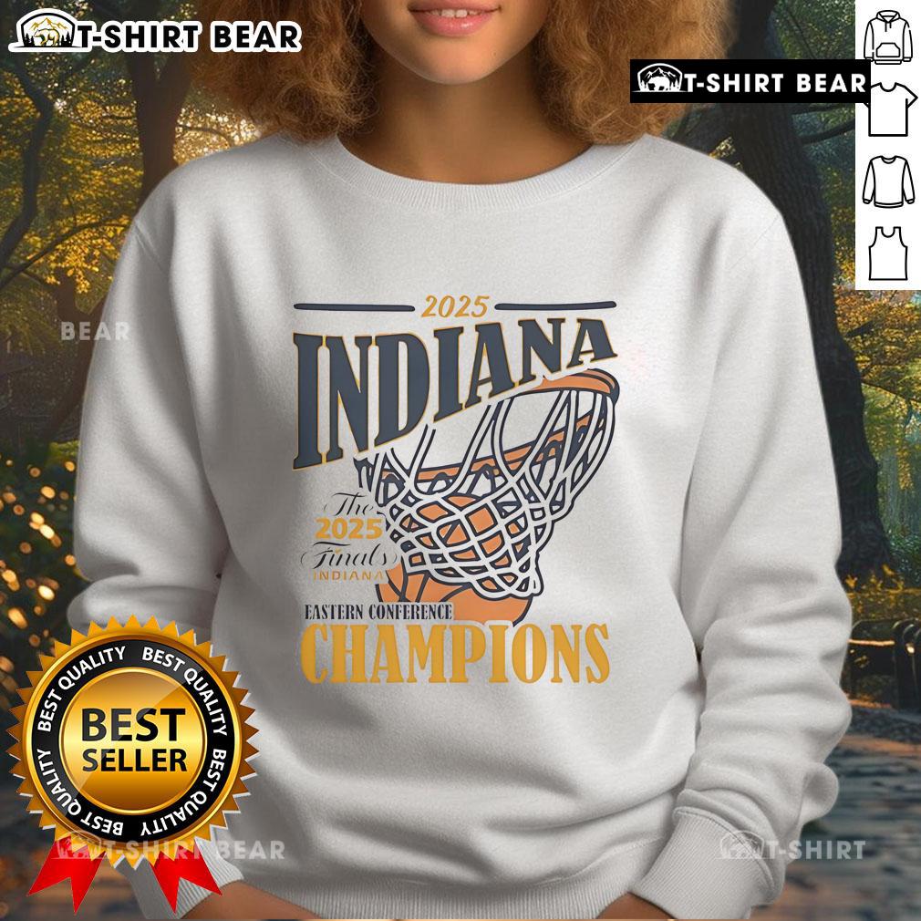 Alt Text: Cozy sweatshirt featuring the Indiana Pacers logo, celebrating their 2025 Eastern Conference Champs title.