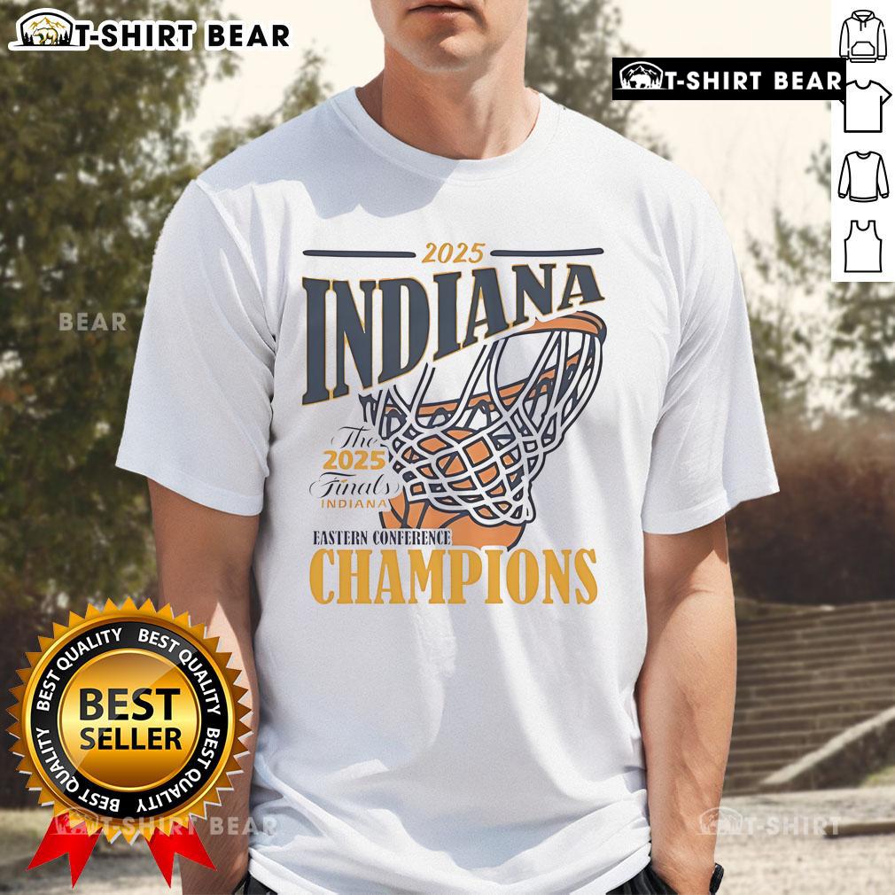 Top Indiana Pacers 2025 Eastern Conference Champs T-Shirt featuring vibrant team colors and logo design.