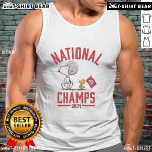 Top The Peanuts Ohio State Buckeyes 2024 Football National Champs Tank Top featuring team colors and logo.