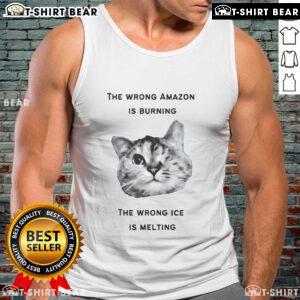 Trendy tank top featuring the phrase 'The Wrong Amazon Is Burning. The Wrong Ice Is Melting' for eco-conscious fashion.