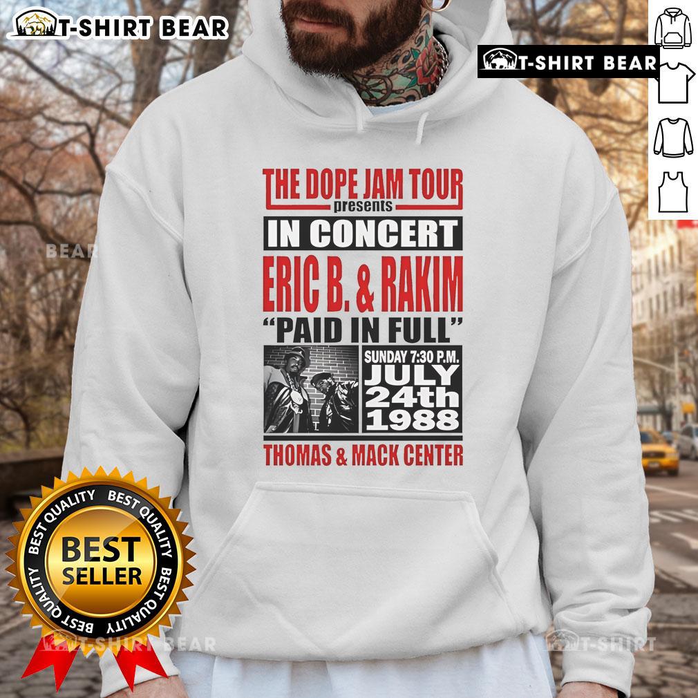 Top view of Thomas and Mack Center hoodie from The Dope Jam Tour, featuring vibrant graphics and stylish design.