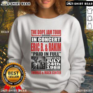 Alt Text: Thomas and Mack Center Dope Jam Tour sweatshirt featuring vibrant graphics and a stylish design for fans.