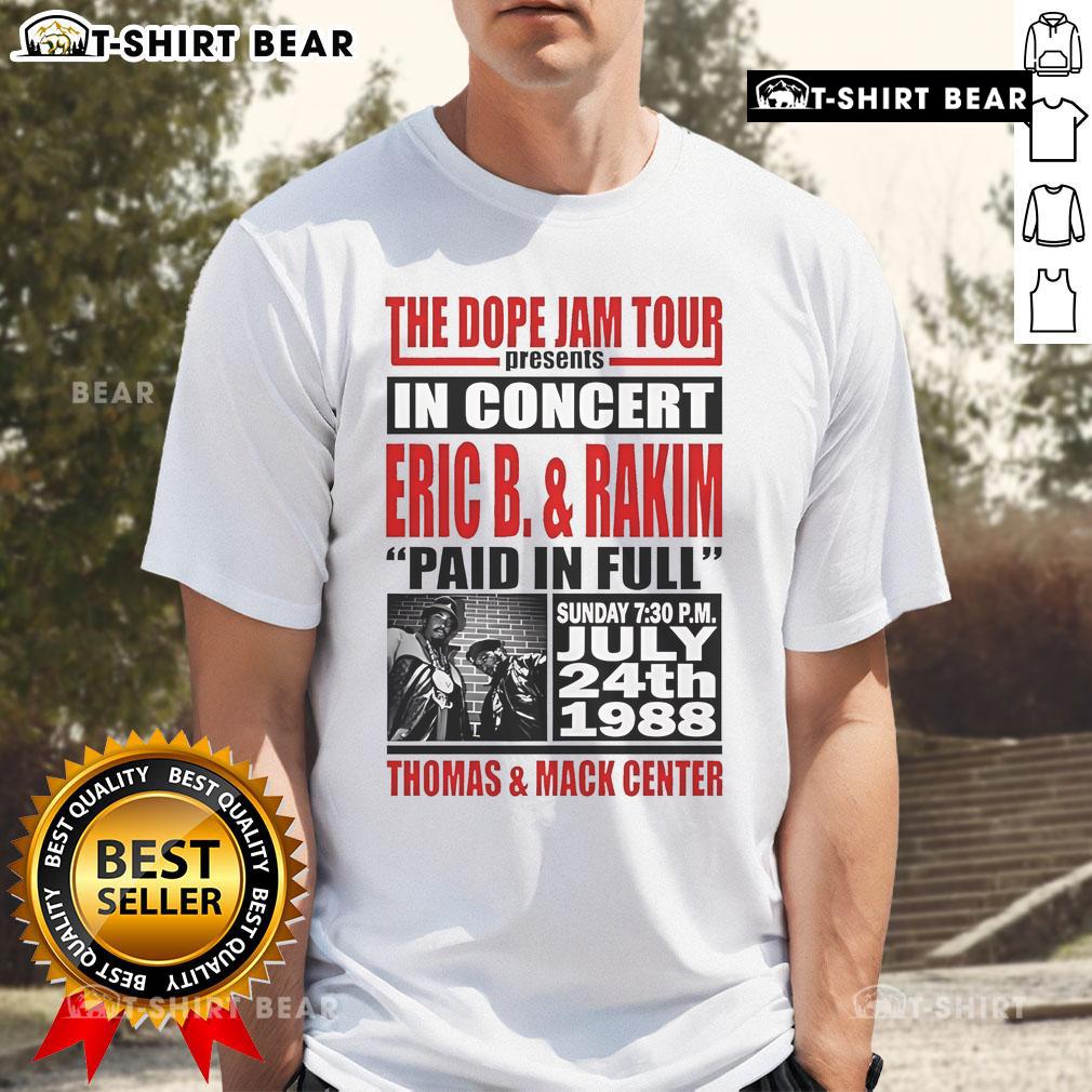 Top view of the Thomas And Mack Center Dope Jam Tour T-Shirt, featuring vibrant graphics and tour details.