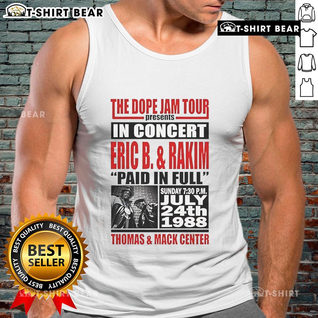 Top Thomas and Mack Center Dope Jam Tour tank top featuring vibrant graphics and stylish design for music enthusiasts.