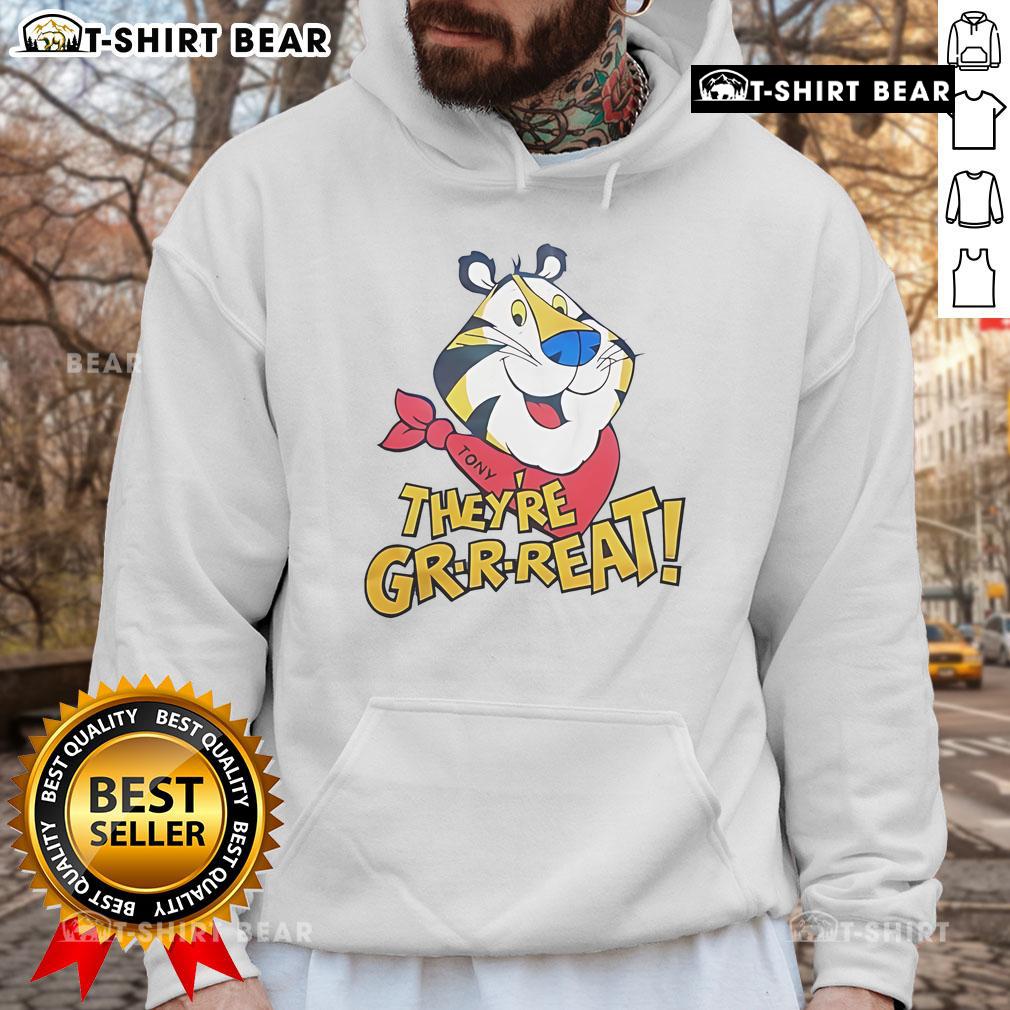 Alt Text: Top Tiger Tony They're Great Hoodie featuring a bold design and vibrant colors, perfect for fans and casual wear.