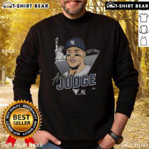 Awesome Aaron Judge New York Yankees player caricature sweatshirt featuring vibrant graphics and bold team colors.