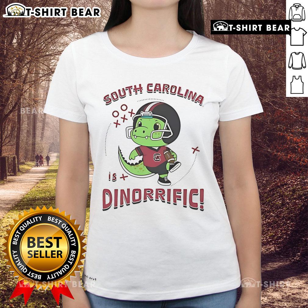 Awesome Dinosaur South Carolina Gamecocks Dino-Riffic Ladies Tee featuring a vibrant dinosaur graphic for fans.