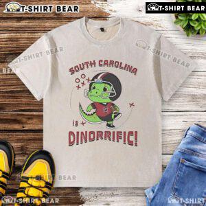 Alt Text: Awesome Dinosaur South Carolina Gamecocks Dino Riffic washed t-shirt featuring a fun dino graphic and team colors.