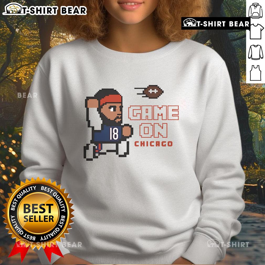 Awesome Game on Caleb Williams Chicago Bears 8-Bit Sweatshirt featuring retro design and team colors for fans.