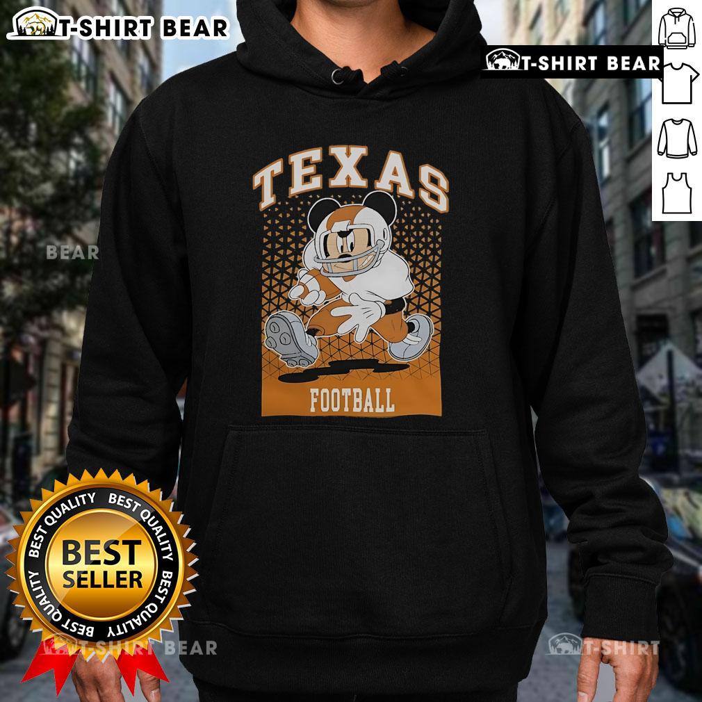 Awesome Mickey Mouse Texas Longhorns football fan hoodie featuring vibrant colors and fun graphic design.