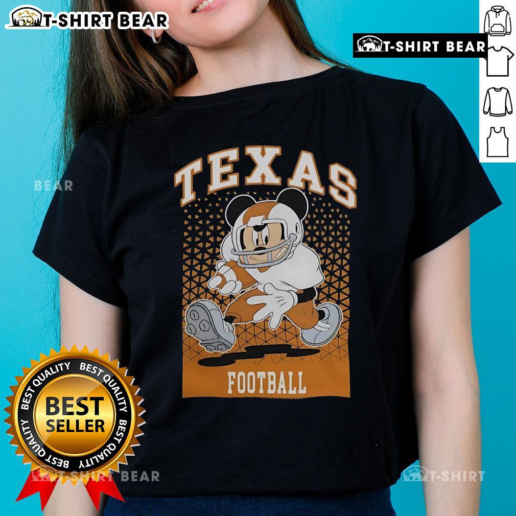 Awesome Mickey Mouse Texas Longhorns football fan ladies tee featuring vibrant graphics and a stylish design.