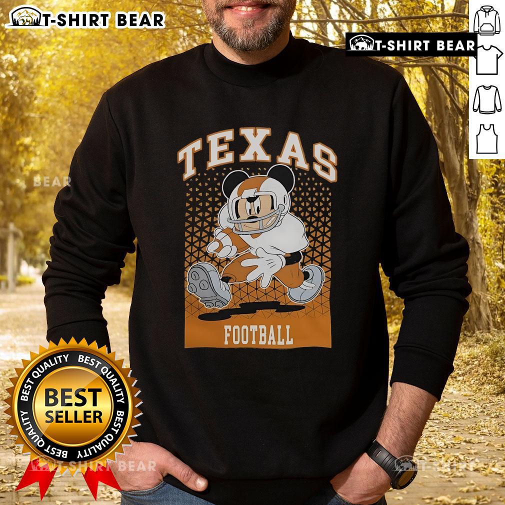 Awesome Mickey Mouse Texas Longhorns football fan sweatshirt featuring vibrant graphics and cozy design.