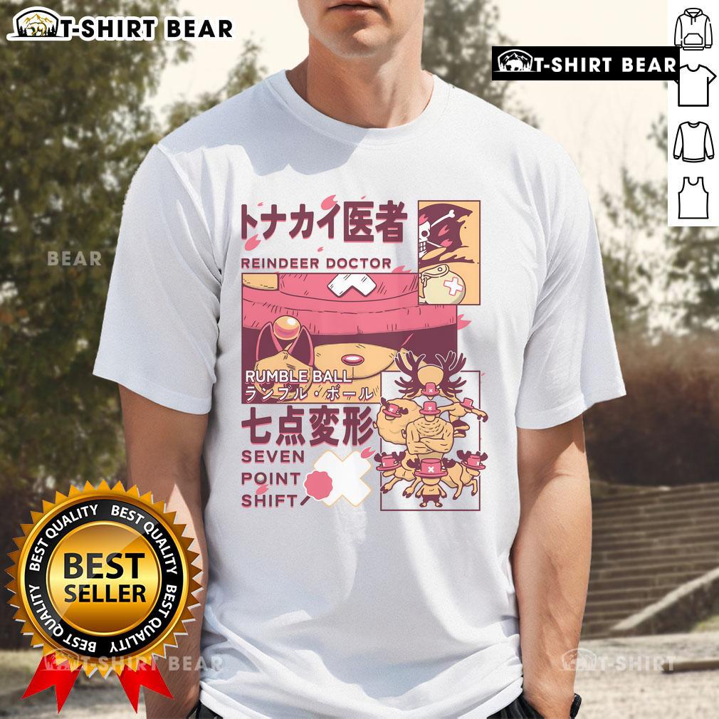 Alt Text: Awesome Reindeer Doctor Rumble Ball Seven Point Shift One Piece T-Shirt featuring a vibrant reindeer graphic design.