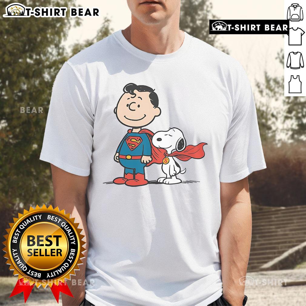 Awesome Super Peanuts Snoopy Superman T-Shirt featuring Snoopy in superhero attire, perfect for fans of Peanuts and comics.