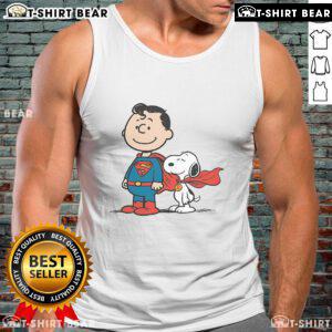 Alt Text: Awesome Super Peanuts Snoopy Superman Tank Top featuring Snoopy and Superman graphics on a stylish tank.