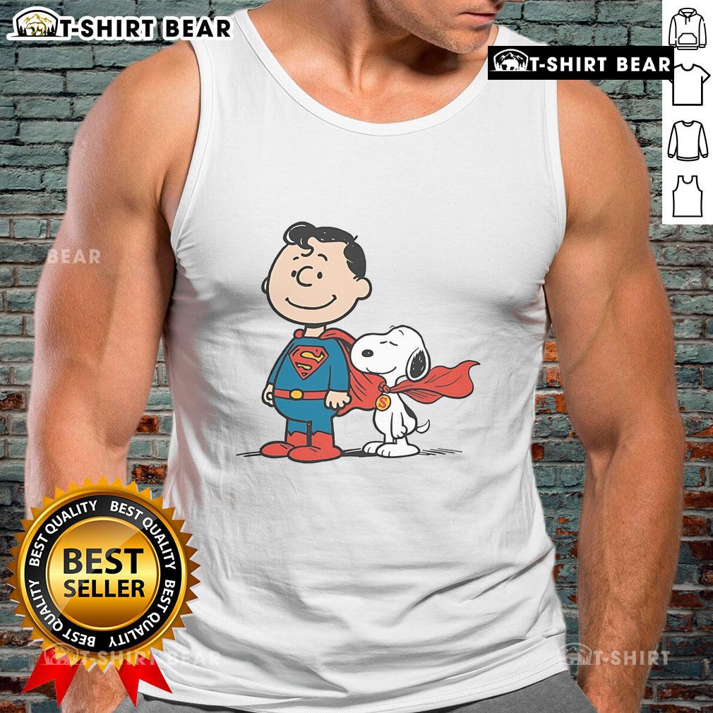 Alt Text: Awesome Super Peanuts Snoopy Superman Tank Top featuring Snoopy and Superman graphics on a stylish tank.