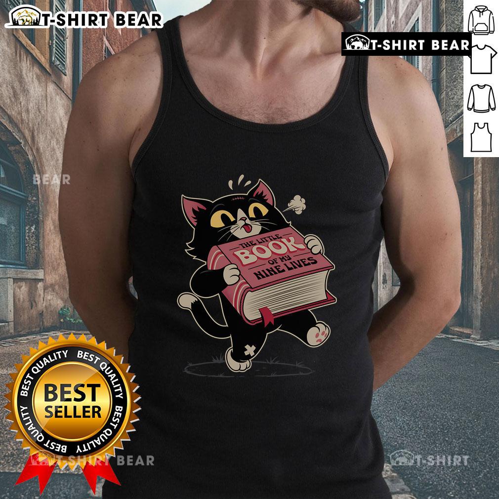 Cute cat tank top featuring 'The Little Book of My Nine Lives' design, perfect for cat lovers and casual wear.