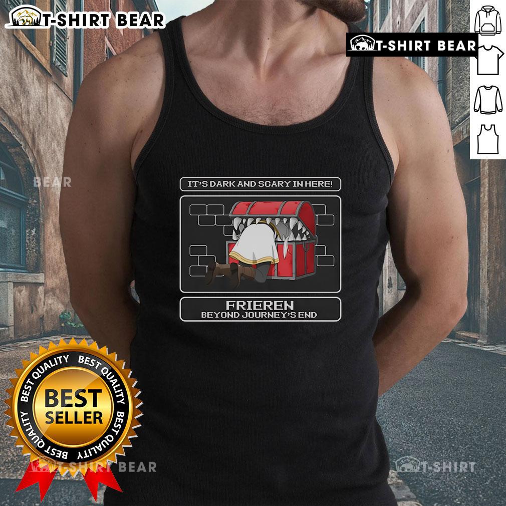 Cute 'It's Dark and Scary in Here' Frieren Beyond Journey's End tank top featuring a whimsical design.