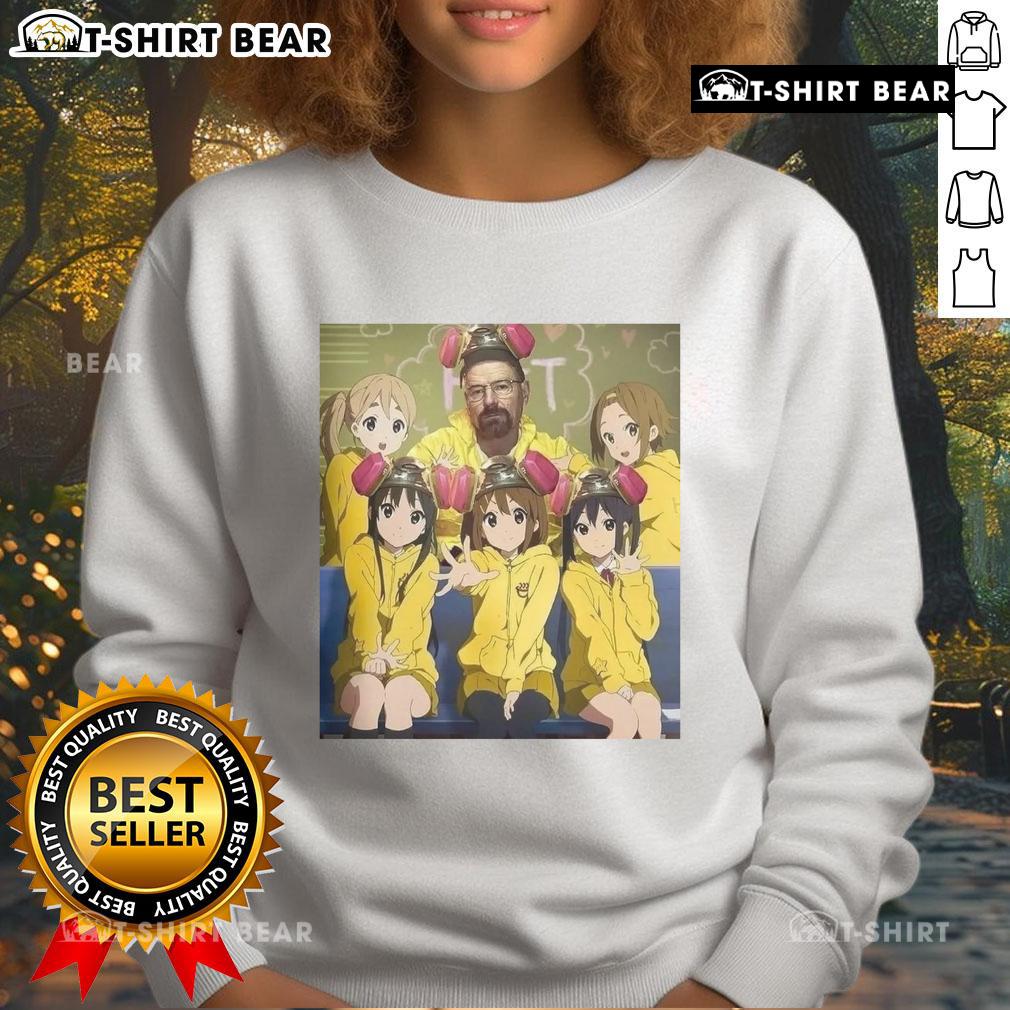 Alt Text: Cute Walter White Breaking Bad sweatshirt featuring K-On girls, perfect for anime fans and stylish casual wear.
