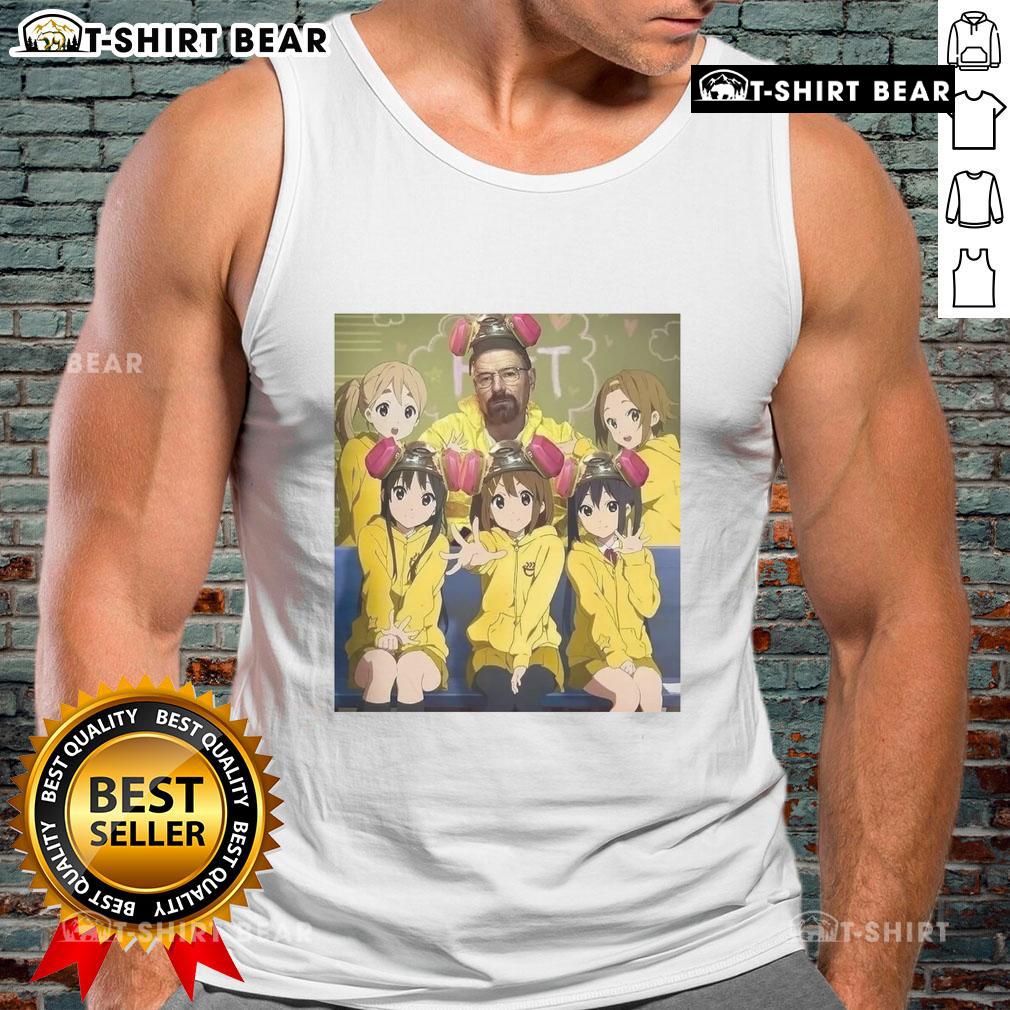 Alt Text: Cute Walter White Breaking Bad anime tank top featuring K-On girls, perfect for fans of anime and iconic TV shows.