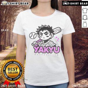 Cute Yakyu Anime Baseballism Ladies Tee featuring vibrant graphics of anime characters playing baseball.