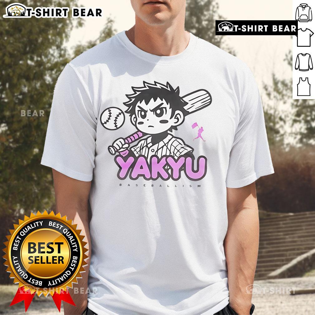 Alt Text: Cute Yakyu Anime Baseballism T-Shirt featuring a vibrant graphic of anime characters playing baseball.