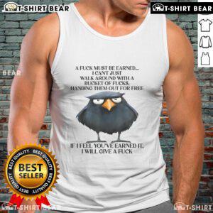 Funny raven tank top with 'A Fuck Must Be Earned' slogan, perfect for quirky fashion lovers and humor enthusiasts.