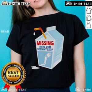 Good Missing Have You Seen My Leg Milk Box Ladies Tee featuring a playful graphic design on a stylish women's t-shirt.