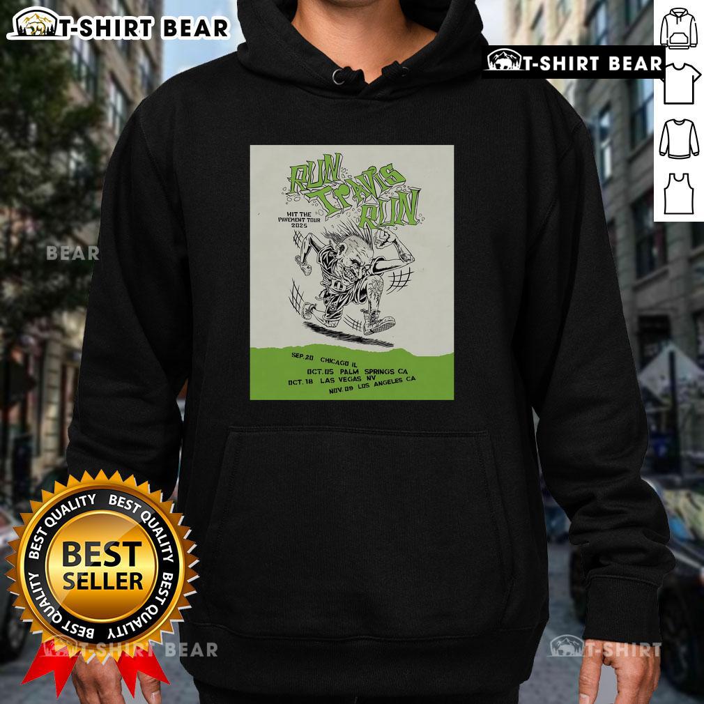 Alt Text: Nice Blink-182 Run Travis Run Hit Pavement Tour 2025 hoodie in black with vibrant graphic design.