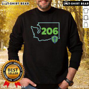 Seattle Sounders FC sweatshirt featuring 206 area code design, perfect for fans of the MLS team.