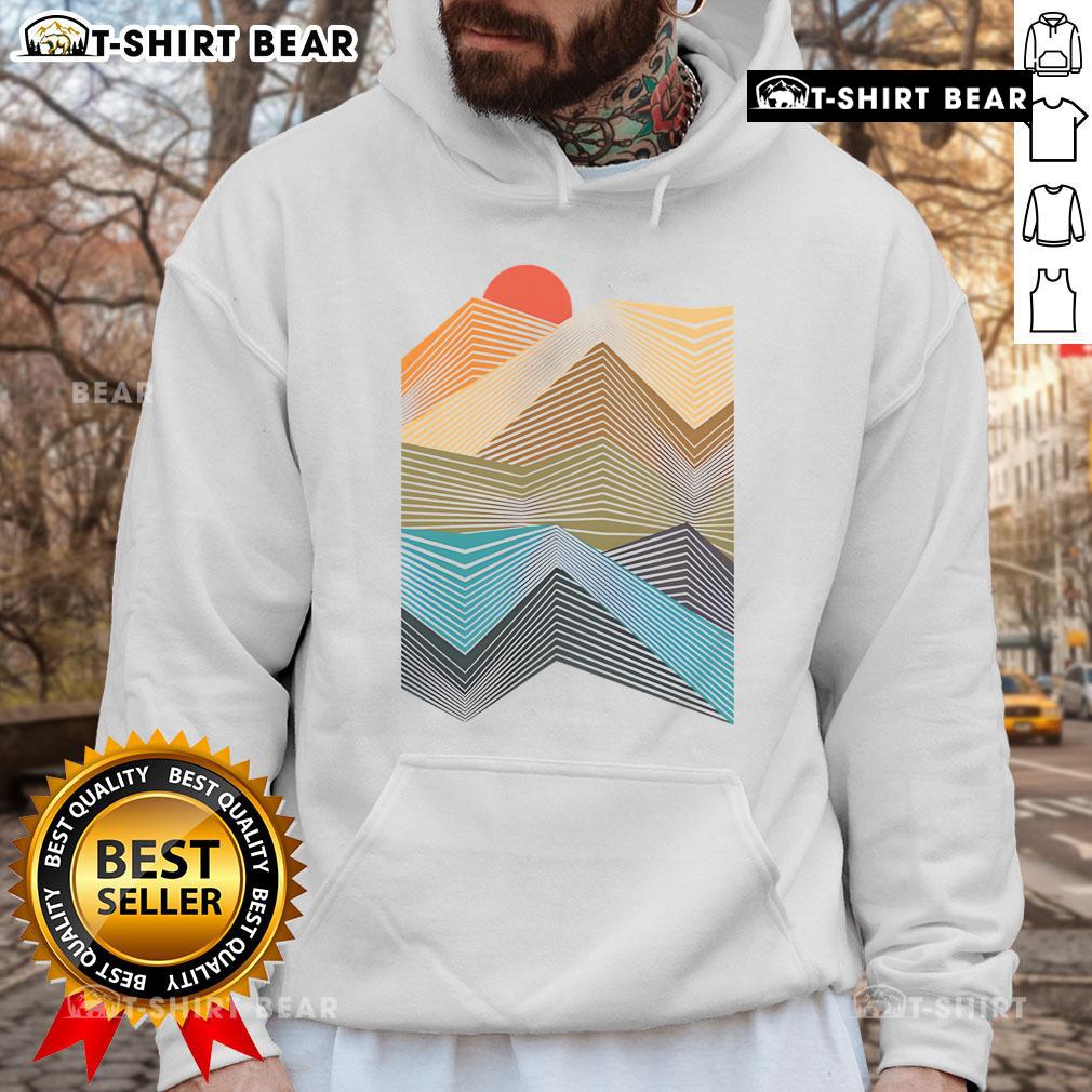 Nice The Geometric Mountain Sunset Hoodie featuring a vibrant sunset design over geometric mountain graphics.