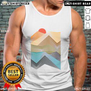 Geometric mountain sunset tank top design featuring vibrant colors, perfect for summer fashion enthusiasts.