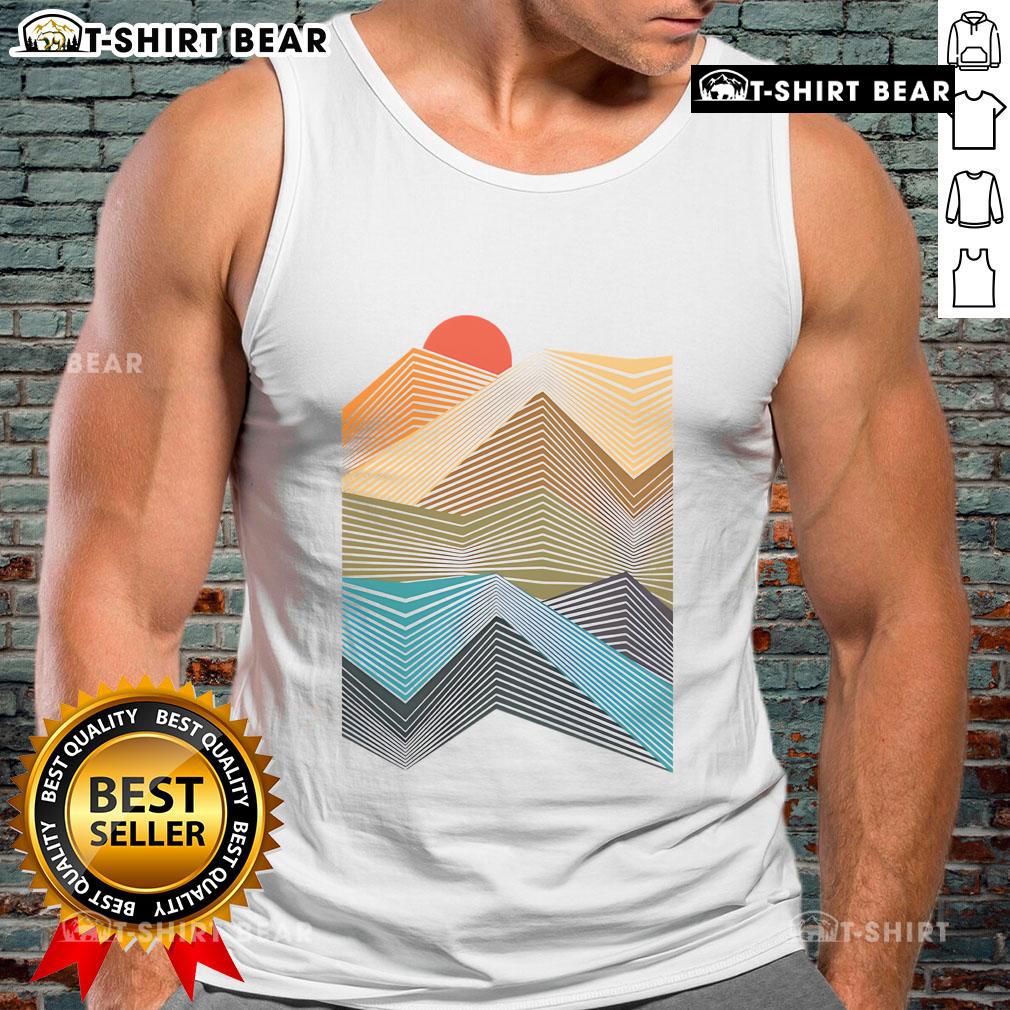 Geometric mountain sunset tank top design featuring vibrant colors, perfect for summer fashion enthusiasts.