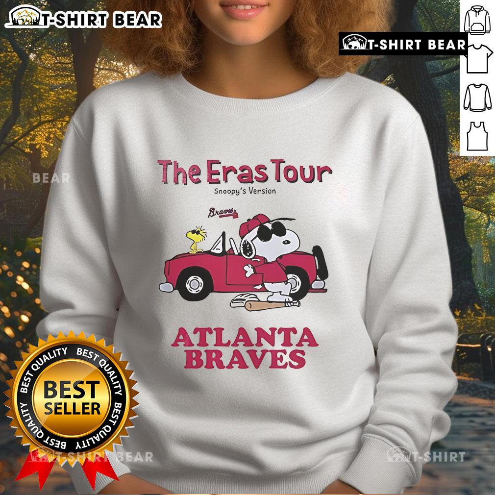 Official Atlanta Braves The Eras Tour Snoopy Sweatshirt featuring vibrant graphics and a cozy design for fans.