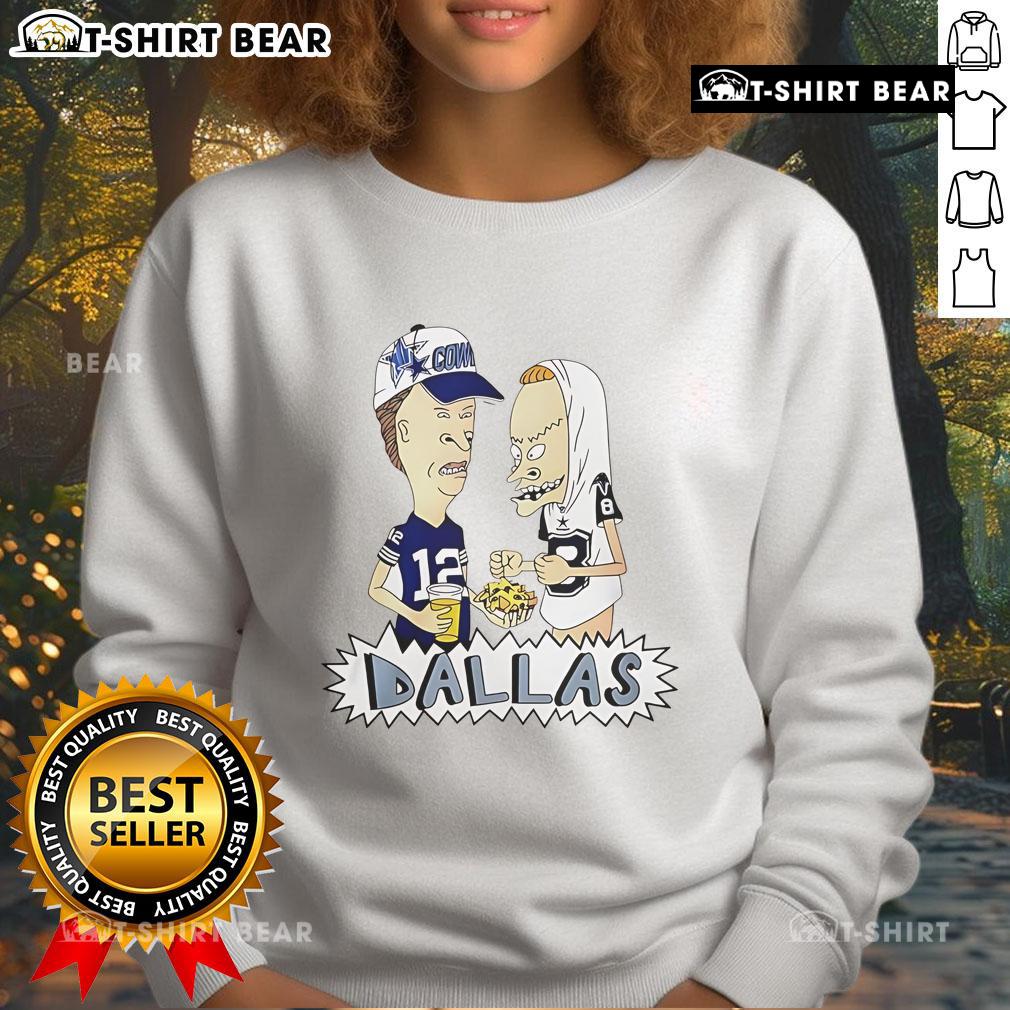 Official Beavis and Butt-Head Dallas Cowboys sweatshirt featuring vibrant graphics and cozy design for fans.