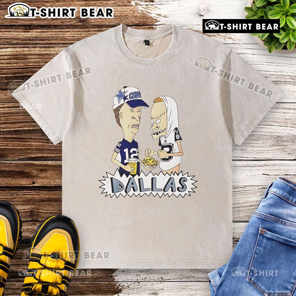 Official Beavis and Butt-Head Dallas Cowboys washed t-shirt featuring iconic characters in team colors and logos.