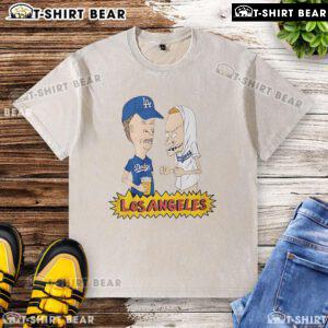 Official Beavis and Butt-Head Los Angeles Dodgers washed t-shirt featuring iconic characters and team logo design.