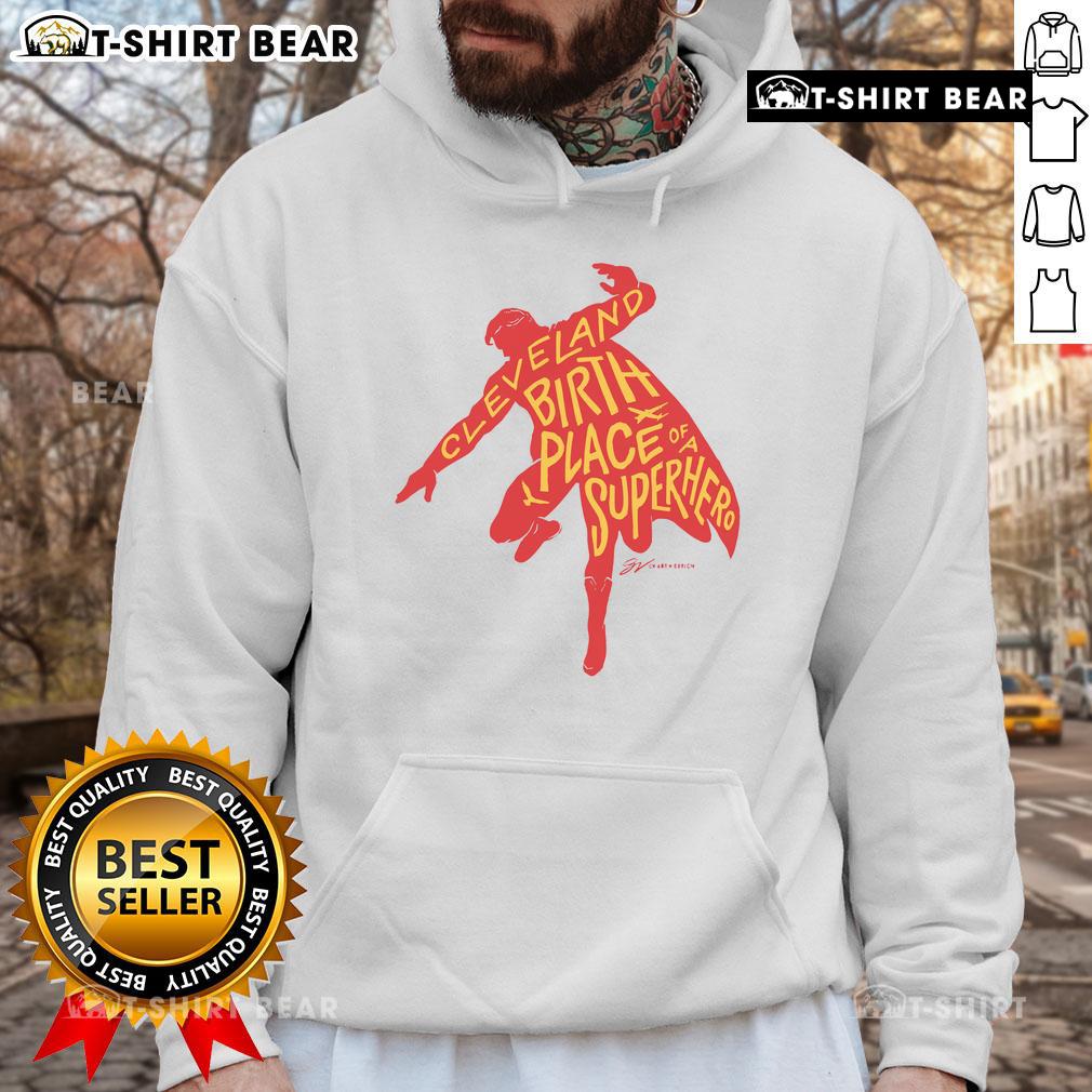 Silhouette hoodie featuring 'Official Cleveland Birth Place of a Superhero' design, perfect for superhero fans and fashion.