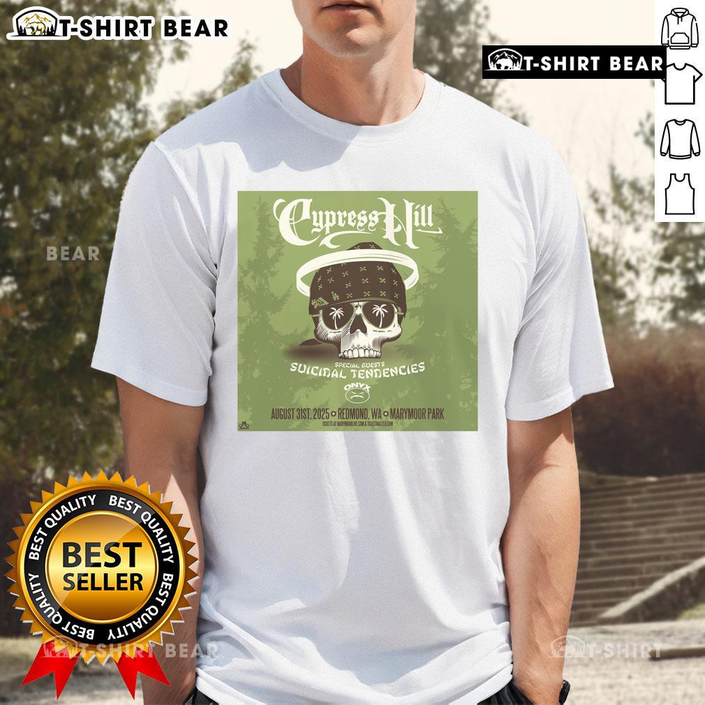 Alt Text: Official Cypress Hill Aug 31 2025 concert poster t-shirt featuring vibrant artwork for Marymoor Park, Redmond WA.